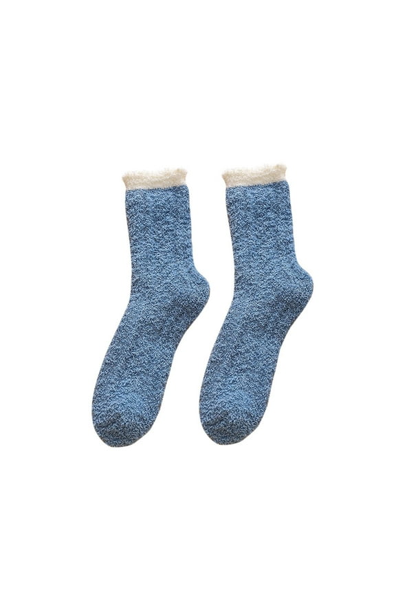 Winter Soft Fuzzy Microfiber Sleeping Socks for Women Non- Cozy Slipper Socks Home Bedroom Warm Indoor Socks Navy