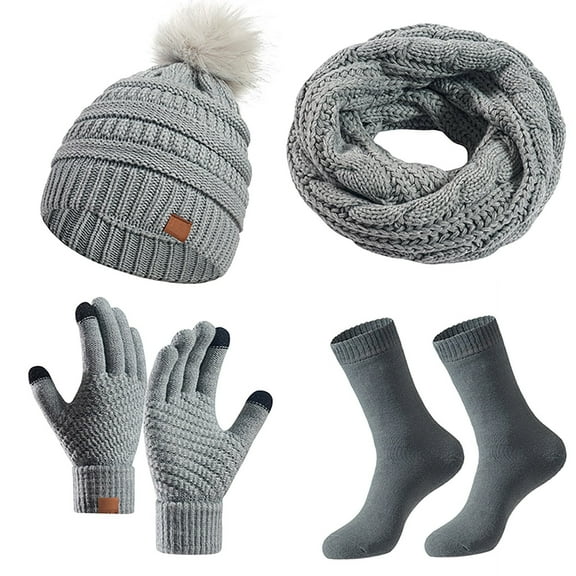 Fgnfyis Winter Thermal Accessory Set Neck Warmer and Mittens for Cold Weather Warm and Comfortable Set Winter Gloves Hat Scarf Socks Grey One Size