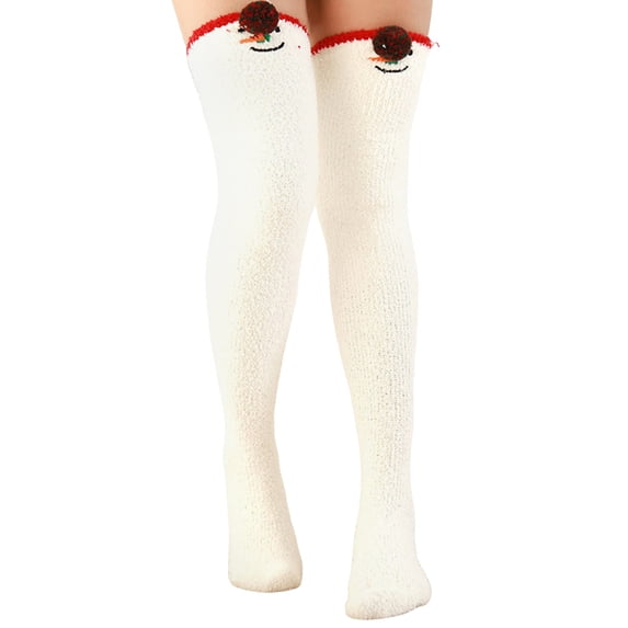 Fgnfyis Winter Warm Fuzzy Thigh High Socks for Women Cartoon Over Knee Home Socks Cozy and Comfortable Beige