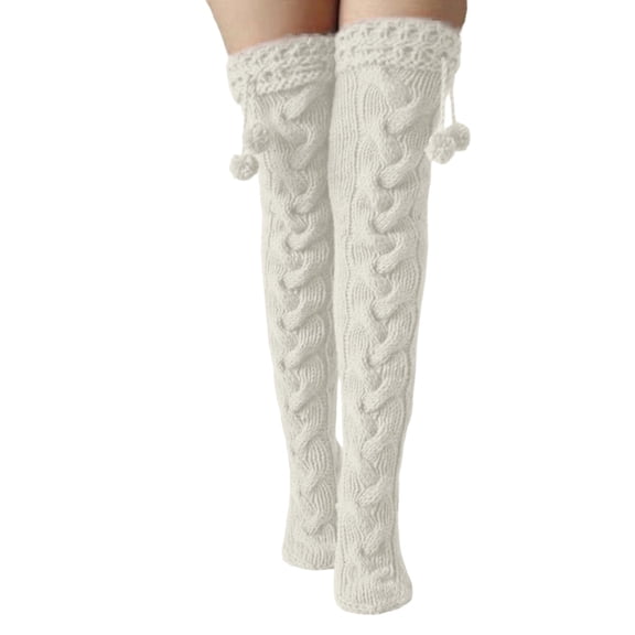 Fgnfyis Winter Warm Knitted Socking Leg Warmer Home Knee Socks Thick Woolen Pants Leg Warmers Fashion Soft Stretch Socking White One Size