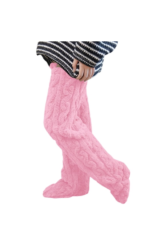 Winter Warm Socking Leg Cover Home Knee Socks Thick Woolen Pants Leg Warmers Fashion Soft Stretch Knee High Stockings Pink