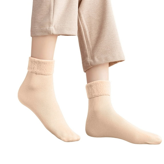 Fgnfyis Winter Warm Thermal Crew Socks for Men and Women Extra Thick Insulated Heated Boot Socks for Cold Weather Socks for Men Womens Socks Beige