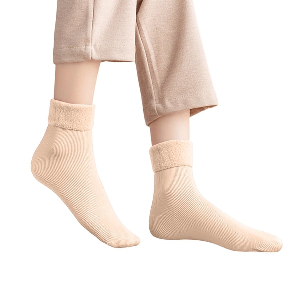 Fgnfyis Winter Warm Thermal Socks for Men Women Extra Thick Insulated Vertical Stripe Crew Boot Socks Japanese Slouchy Cozy Socks Beige One Size