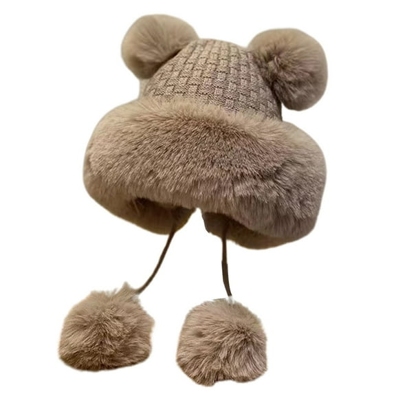 Fgnfyis Winter Women Lined Knit Hat Thermal Ear Cold Weather Outdoor Coffee One Size