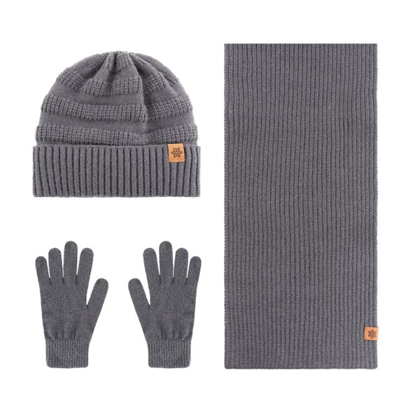 Fgnfyis Winter Warm Knit Hat Scarf and Gloves Set Outdoor Cycling Windproof Thermal Three Piece with Wool Grey