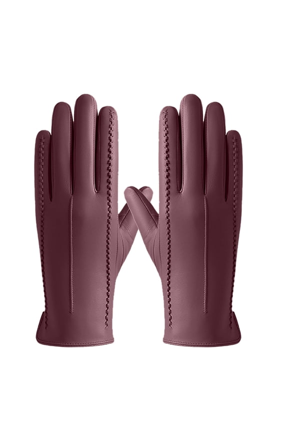 Women Autumn Winter Solid Color Leather Gloves Windproof Thermal Lined Warm for Elegant Outdoor Use and Fashion Style Red