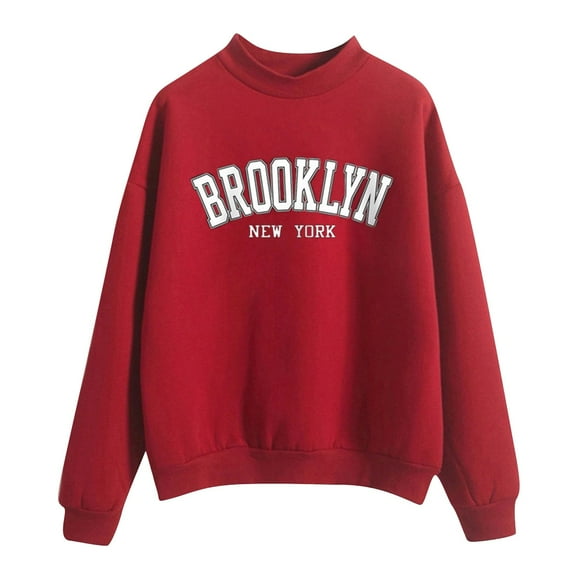 Fgnfyis Women Casual Long Sleeve Graphic Crew Neck Pullover Sweatshirt Tops for Hoodie Women Fashion Comfortable Red M