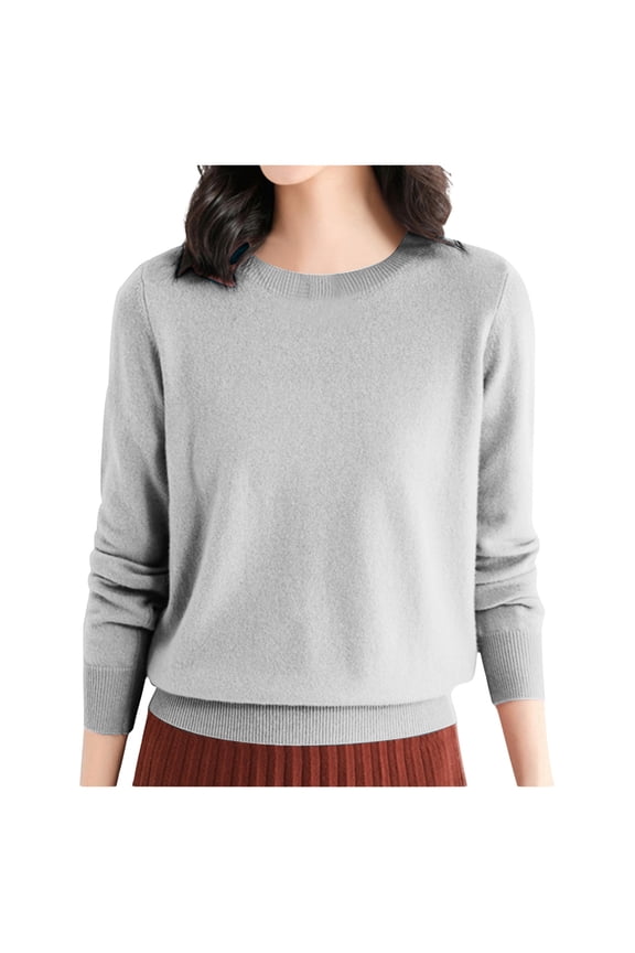 Women Casual Loose Fit Knitted Pullover Sweater Low Cut Round Neck Lightweight Top for Fall Winter Light Gray XXL