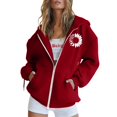 thumbnail image 1 of Fgnfyis Women Casual Print Long Sleeve Zip Up Hoodie with Pocket Sweatshirt Top for Style Red S, 1 of 5