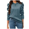 thumbnail image 1 of Fgnfyis Women Casual Puff Sleeve Pullover Hoodie Drawstring Hood Long Sleeve Loose Fit Solid Shirt Fall Fashion Blue XL, 1 of 6