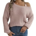 thumbnail image 1 of Fgnfyis Women Cold Shoulder Sweater with Metal Buckle Strap Long Sleeve Knit Pullover Top for Fashion Knitwear Pink S, 1 of 5