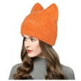 thumbnail image 1 of Fgnfyis Women Crochet Slouchy Knit Wool Hat With Cat Ears Winter Warm Lined Earflap Cap Orange One Size, 1 of 5