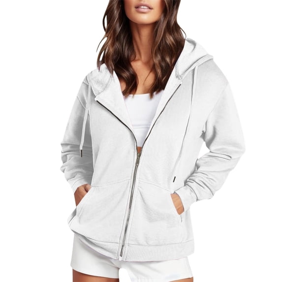 Fgnfyis Women Daily Casual Button Down Hoodie Long Sleeve with Pocket Drawstring V Neck for Winter White S