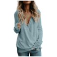 thumbnail image 1 of Fgnfyis Women Deep V Neck Wrap Sweaters Long Sleeve Front Loose Knitted Pullover for Fall Winter Blue XL, 1 of 5
