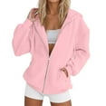 thumbnail image 1 of Fgnfyis Women Fashion Solid Zip Up Hoodie Loose Long Sleeve Jacket with Hood for Street Style Pink XXXL, 1 of 3
