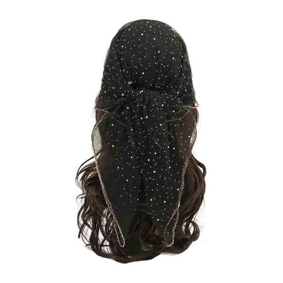 Fgnfyis Women Glitter Head Scarves for Women Rhinestone Headscarf 31.5 Inch Fashionable Versatile Square Silk Wrap Black