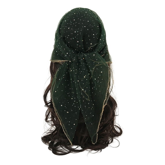 Fgnfyis Women Glitter Head Scarves for Women Rhinestone Headscarf 31.5 Inch Fashionable Versatile Square Silk Wrap Dark Green