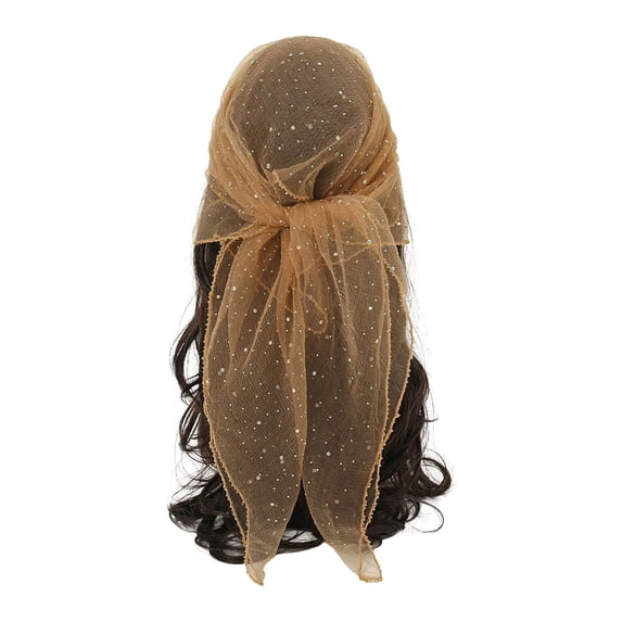 Fgnfyis Women Glitter Head Scarves for Women Rhinestone Headscarf 31.5 Inch Fashionable Versatile Square Silk Wrap Khaki