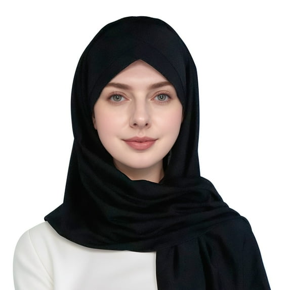 Fgnfyis Head Scarf with Double Layer Tie Front and Integrated Cap Soft Comfortable for Daily Wear Hijab Sand Proof Covering Black