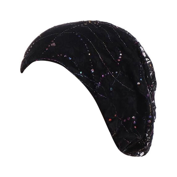 Fgnfyis Women Hat Sequin Lace Printed Turban Braid Ruffle Beaded Sparkly Sleep Headwrap Cap Wrap Cap Black One Size