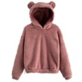 thumbnail image 1 of Fgnfyis Women Long Sleeve Sweatshirt Warm Bear Shape Fuzzy Hoodie Pullover with Pocket Pink S, 1 of 4