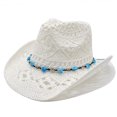 thumbnail image 1 of Fgnfyis Women Men Summer Shapeable Hollowed Out Straw Cowboy Hats for Women Western Sun Hat White_001, 1 of 3