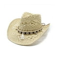 thumbnail image 1 of Fgnfyis Women Men Summer Western Cowboy Hat Shapeable Straw Sun Hat with Hollow Design for Outdoor Activities Beige One Size, 1 of 3