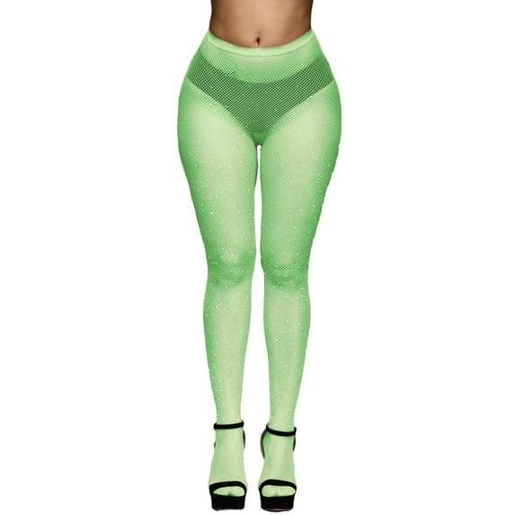 Fgnfyis Women Net Stockings with Glitter Decoration Fishnet Stockings Pantyhose All Over Mesh Design for Party Green One Size
