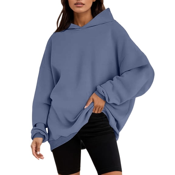 Fgnfyis Women Oversized Pullover Hoodie Hooded Sweatshirt Comfy Casual Loose Lightweight Fall Winter Blue XXL
