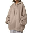 thumbnail image 1 of Fgnfyis Women Pullover Hoodie with Pockets Korean Style Comfortable Thickened Warm for Everyday Casual Wear Khaki M, 1 of 4