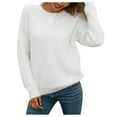thumbnail image 1 of Fgnfyis Women Pullover Solid Color Long Sleeve Large Round Neck Sweater for Casual Wear White S, 1 of 8