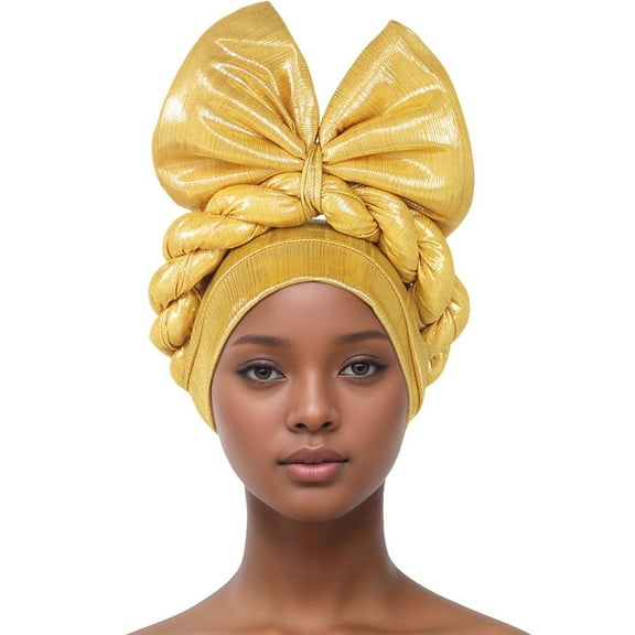 Fgnfyis Women Ruffle Turban Wrap Cap Scarf Shawl Hat Chemo Headwear Gold One Size
