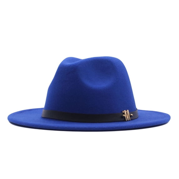 Fgnfyis Women‘S Classic Wide Floppy Panama Hat, Wool Fedora with Belt Buckle Sun Hat - Women‘S Hats Blue