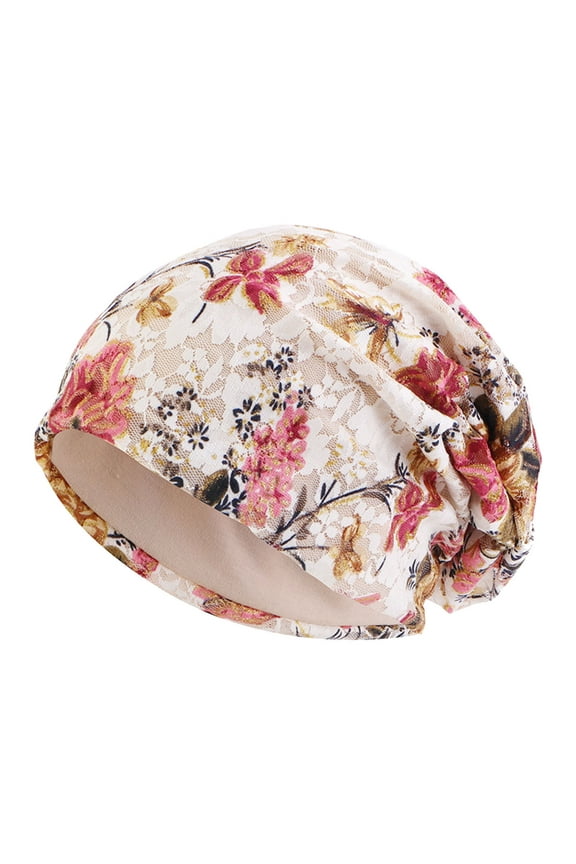 Women‘S Foldable Mesh Handmade Floral Lace Print Chemotherapy Hair Loss Caps, Slouchy Hat - Hats for Women Beige_002