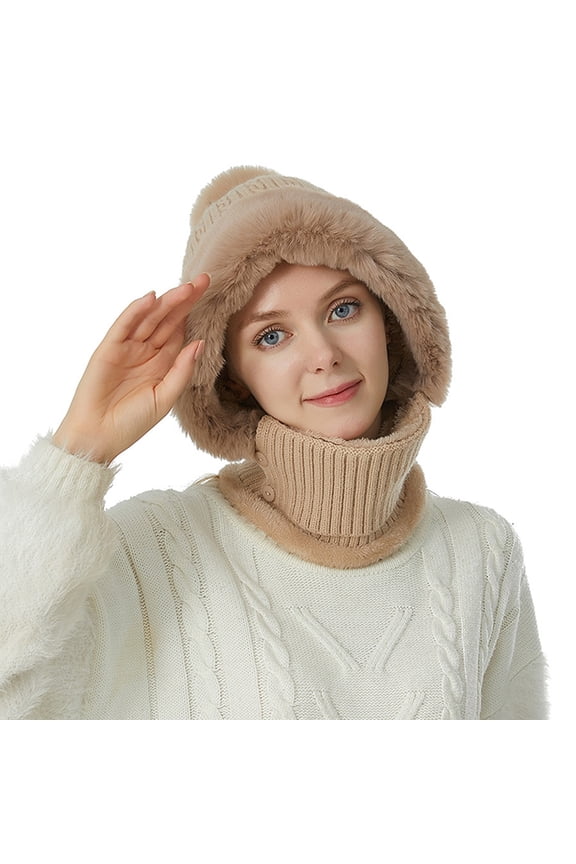 WomenâS Hat Neck Kit, Fashion Versatile Knit Hat with Integrated Warm Ear Protection - Winter Hats for Women Khaki