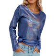 thumbnail image 1 of Fgnfyis Women'S T-Shirts Metallic Luster Long Sleeve Casual Loose Fit Shiny Pullover Comfortable Blouse Daily Wear Long Sleeve Workout Tops For Women Blue L, 1 of 4