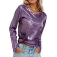 thumbnail image 1 of Fgnfyis Women'S T-Shirts Metallic Luster Long Sleeve Casual Loose Fit Shiny Pullover Comfortable Blouse Daily Wear Long Sleeve Workout Tops For Women Purple M, 1 of 4