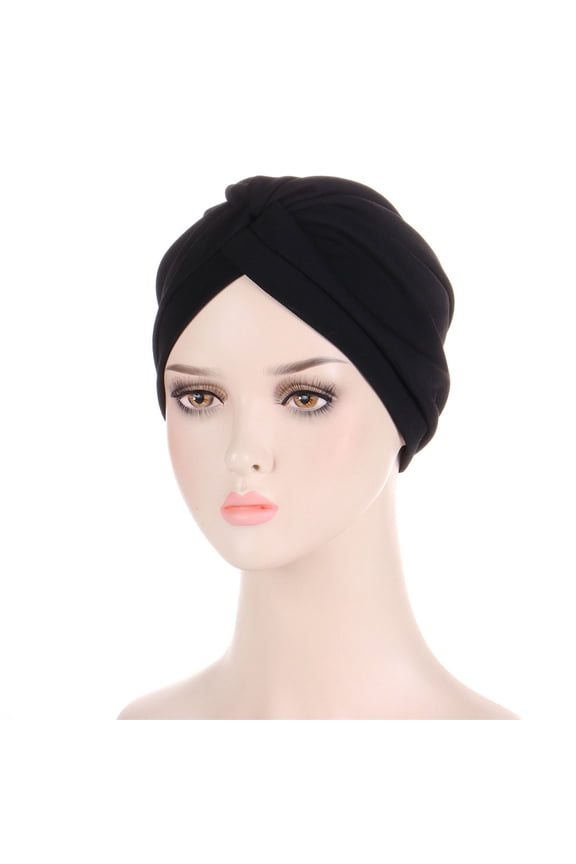 Women‘S Turbans Knot Tied Bonnet Cap, Headwraps Hats with Forehead Folds - Hats for Women Black