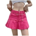 thumbnail image 1 of Fgnfyis Women Skirts High Waist Pleated Skirts Zipper Mini Skirts Streetwear Skirt Denim Ruffle Hem Stretch Pink M, 1 of 7