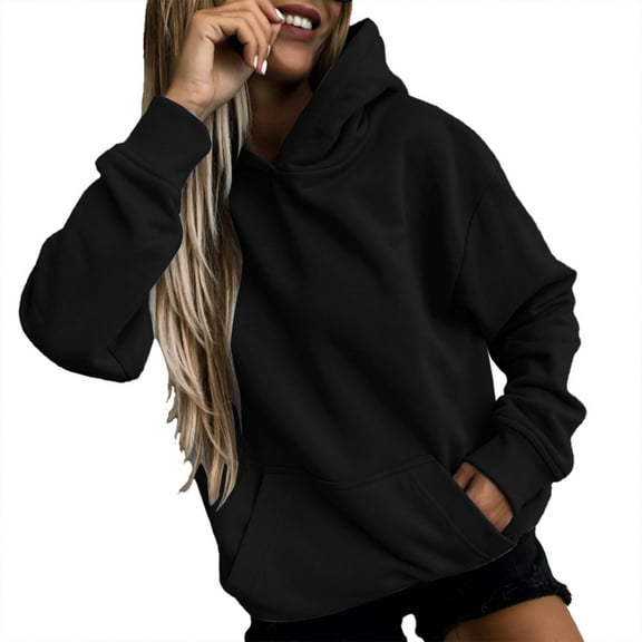 Fgnfyis Women Slim Fit Pullover Hoodie Short Velvet Long Sleeve with Pockets Winter Fall Black XXXXL