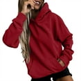 thumbnail image 1 of Fgnfyis Women Slim Fit Pullover Hoodie Short Velvet Long Sleeve with Pockets Winter Fall Red L, 1 of 4
