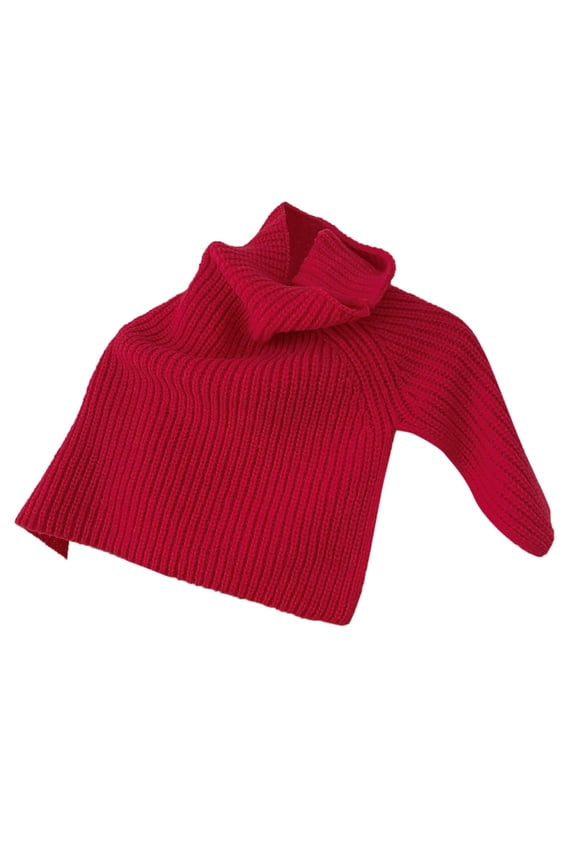 Womens Solid Color High Neck Split Knit Pullover Scarf Warm Outerwear Wool Blend Shawl Wrap Red