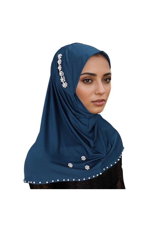 Women Solid Color Hijab Fashionable Elastic Headscarf for and Daily Wear Soft and Stretchy Dark Blue