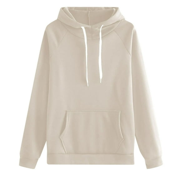Fgnfyis Women Solid Color Pullover Hoodie with Pocket Casual Comfortable Fit Sweatshirt for Everyday Wear Khaki M
