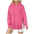 thumbnail image 1 of Fgnfyis Women Solid Color Zip Up Hooded Sweatshirt Casual Style with Side Zip Detail and Front Pockets Hot Pink XXL, 1 of 4