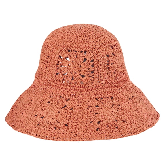 Fgnfyis Women Straw Sun Hat Floral Woven Crochet Bucket Hat Beach Hat Hand Woven Boho Sun Hats for Women Orange