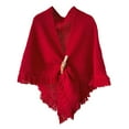 thumbnail image 1 of Fgnfyis Women Stylish Solid Color Fringe Poncho Sweater Wrap Topper Knitted Elegant Shawl Cape Warm Outerwear Red, 1 of 3