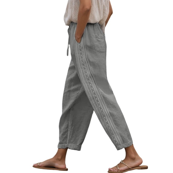 Fgnfyis Women Summer Pants Straight Leg Comfortable Breathable Trousers Drawstring Side Lace Design Daily Indoor Outdoor Womens Pants Grey XXXXXL