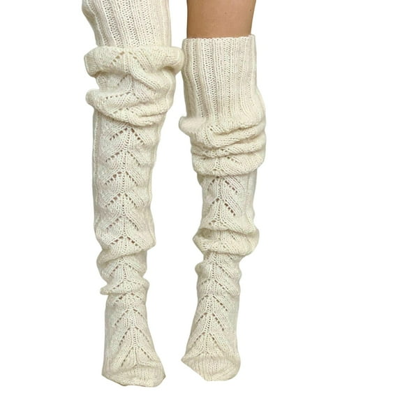 Fgnfyis Women Thigh High Long Stockings Over Knee Socks for Festival and Halloween Knitted Wool Style Socks White One Size