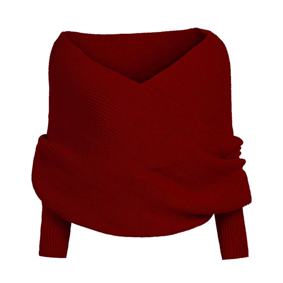 Fgnfyis Women Unique V Neck off Shoulder Pullover Sweater Knitted Warm Scarf Shawl Versatile Fashion Top